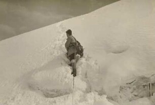 Italien. Ortlergruppe. Aufstieg zum Ortler (3902 m). Überschreiten einer Gletscherspalte