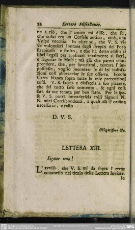 Lettera XIII. Signor mio!