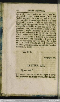 Lettera XIII. Signor mio!