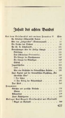 Inhalt des achten Bandes