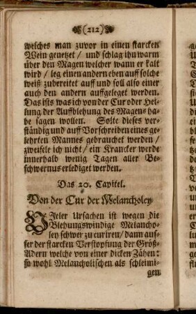 Das 20. Capitel. Von der Cur der Melancholey.