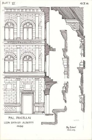 Eckert, Georg; München; Studienarbeiten - Pal. Rucellai (Detail, Schnitte)