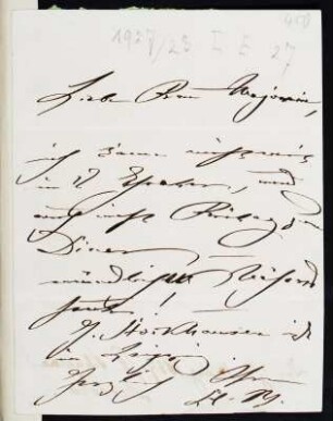 Brief von Clara Schumann an eine Majorin