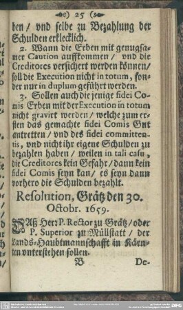 Resolution, Grätz den 30. Octobr. 1659