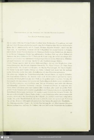 Erinnerungen An Die Anfänge Des Thieme-Becker-Lexikons