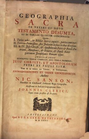 Geographia sacra : ex Vetere et Novo Testamento desumpta