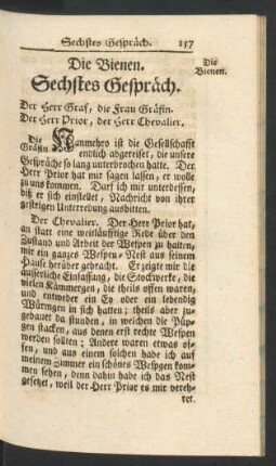 Die Bienen. Sechstes Gespraech.