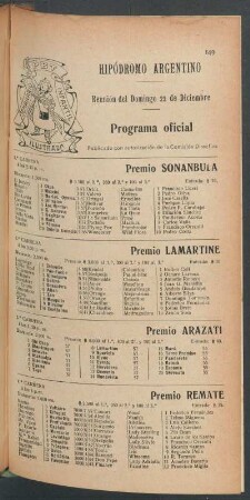 Hipódromo Argentino - Reunión del Domingo 22 de Diciembre [de 1907] - Programa oficial