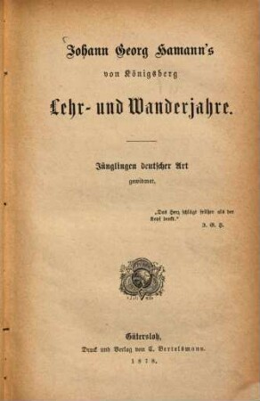 Johann Georg Hamann's Leben und Werke : in geordnetem, gemeinfaßlichen Auszuge. 1
