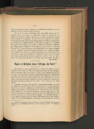 Magie et Religion dans l'Afrique du Nord.