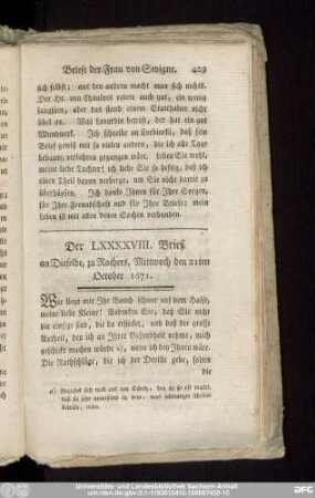Der LXXXXVIII. Brief an Dieselbe, zu Rochers, Mittwoch den 21ten October 1671.