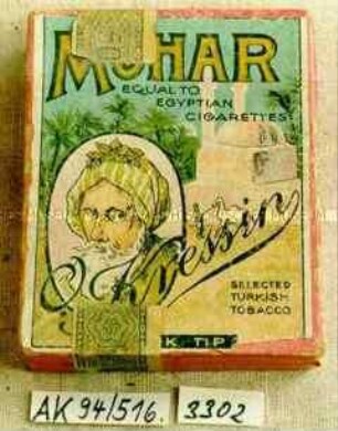 Pappschachtel für 10 Stück "MOHAR EQUALTO EGYPTIAN CIGARETTES O. Kressing SELECTED TURKISH TOBACCO"