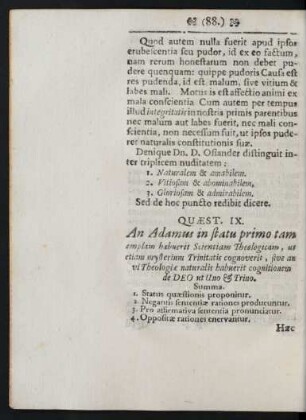 Quaest. IX. An Adamus in statu primo tam amplam habuerit Scientiam ...