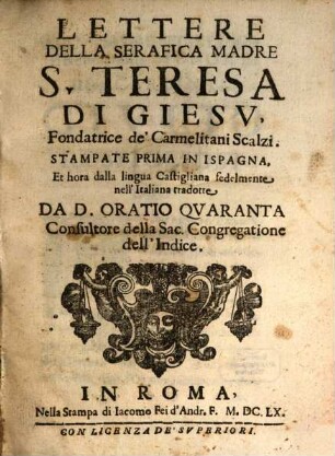 Lettere della serafica Madre S. Teresa di Giesú