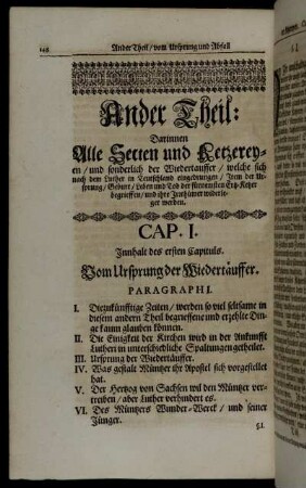 Ander Theil: Darinnen Alle Secten und Ketzereyen/ und sonderlich der Wiedertauffer/ welche sich nach dem Luther in Teutschland eingedrungen [...]