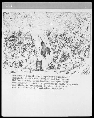 Kaspar und Max in der Wolfsschlucht, Illustration zur Oper "Der Freischütz"