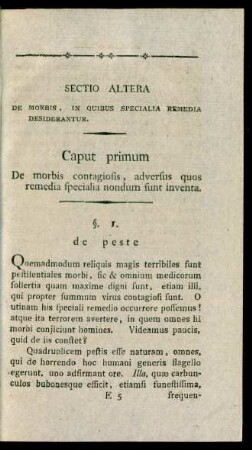 Sectio Altera De Morbis, In Quibus Specialia Remedia Desiderantur