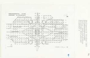 Verkehrsknotenpunkt, Essen-Leithe (Diplomarbeit bei Bernhard Hermkes): Straßenführung, Parkmöglichkeiten, Grundriss 1:1000
