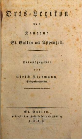 Orts-Lexikon der Kantone St.Gallen und Appenzell
