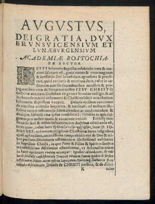 Augustus, Dei Gratia, Dux Brunsvicensium Et Lunaeburgensium Academiae Rostochianae Rector.