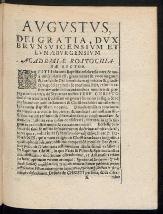 Augustus, Dei Gratia, Dux Brunsvicensium Et Lunaeburgensium Academiae Rostochianae Rector.