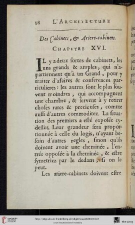 Chap. 16. : Des Cabinets, & Arriere-Cabinets