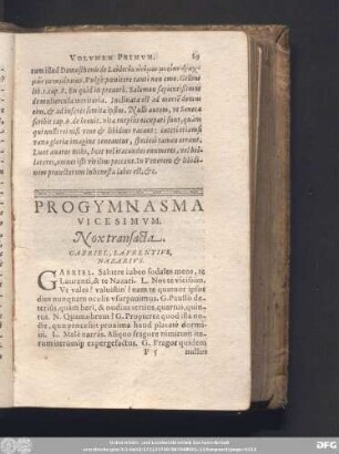 Progymnasma Vicesimum. Nox transacta. Gabriel, Laurentius, Nazarius.