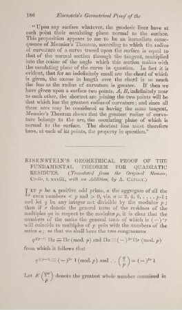 Einstein's geometrical proof of the fundamental theorem for quadric residues.
