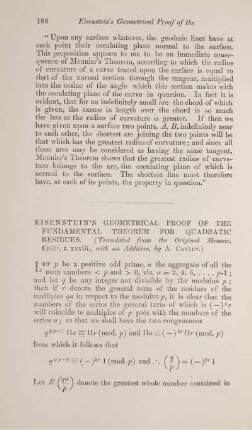 Einstein's geometrical proof of the fundamental theorem for quadric residues.