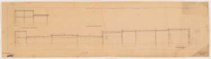 Kabelwerk Dr. Cassirer, Berlin-Spandau: Nord-Front, Querschnitt der Hallen, Schnitt der Lagerräume 1:100