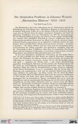 65: Die rheinischen Probleme in Johannes Weitzels "Rheinischen Blättern" 1816-1819
