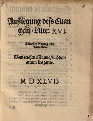 Außlegung deß Evangelii Luce 16. Am 1. Sontag nach Trinitatis