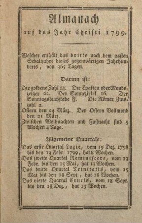 Almanach auf das Jahr Christi 1799.