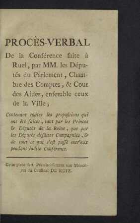Procès-verbal de la conférence faite à Ruel