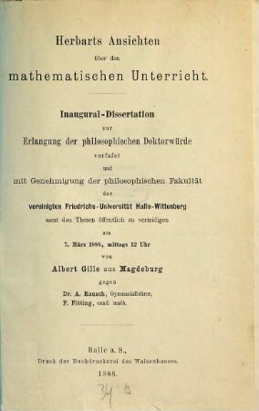 Herbarts Ansichten über den mathematischen Unterricht
