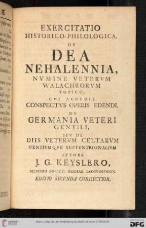 Exercitatio historico-philologica de dea Nehalennia