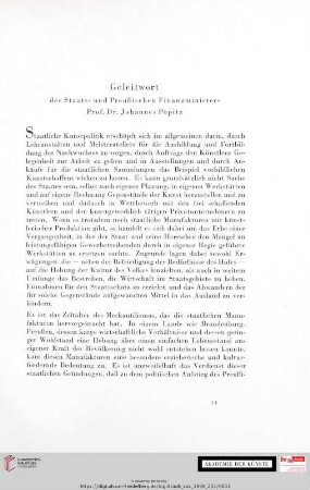 Geleitwort des Staats- und Preußischen Finanzministers Prof. Dr. Johannes Popitz