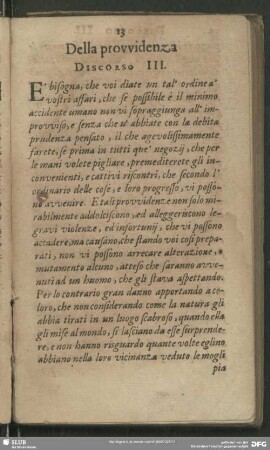 Della provvidenza Discorso III.