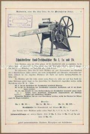Zusammenstellung einiger Arten von Dreschmaschinen, Göpeln, Zwischen-Gestellen und Fruchtreinigungsmaschinen