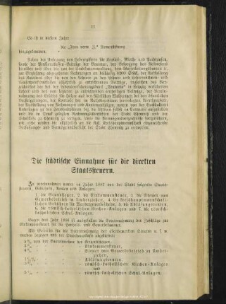 Die städtische Einnahme für die direkten Staatssteuern