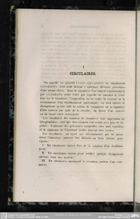 I. Circulaires
