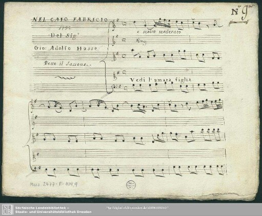 Cajo Fabricio. Excerpts - Mus.2477-F-109,9 : S, strings, bc