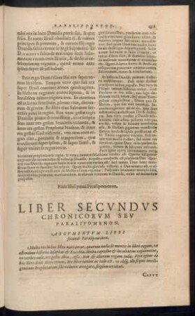 Liber Secundus Chronicorum Seu Paralipomenon.