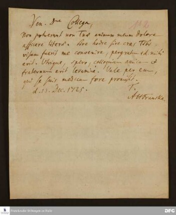 Brief von August Hermann Francke an Joachim Lange.