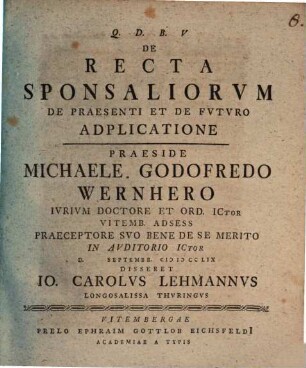 De recta sponsaliorum de praesenti et de futuro adplicatione disp.