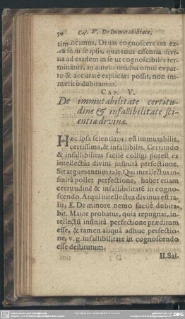Cap. V. De immut abilitate certitudine & infallibilitate scientiae divinae