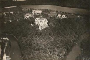 Rochsburg : Blick zum Schloss, Luftbild-Schrägaufnahme