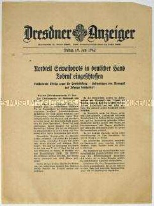 Nachrichtenblatt "Dresdner Anzeiger" mit Meldungen des Oberkommandos der Wehrmacht u.a. zum Kampf um Sewastopol