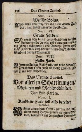 Das Neunte Capitel. Von allerley Schattirungen, Mixturen und Mahler-Künsten.
