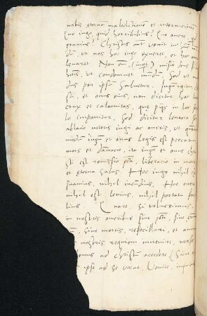Brief von Johannes Brenz an Christian Distelmeyer : Brief von Johannes Brenz vermutlich an Christian Distelmeyer. Über Matthäus 11 (Tollite iugum meum super vos, et discite a me) Frankfurt am Main, 23.11.1562, beschädigt, Blatt 1 verso. Dresden: SLUB Mscr.Dresd.C.65,55